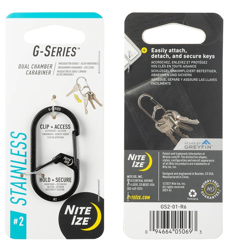 Nite Ize G Series GS2-01-R6 Dual Carabiner, 2 in OAL, Stainless Steel, Black