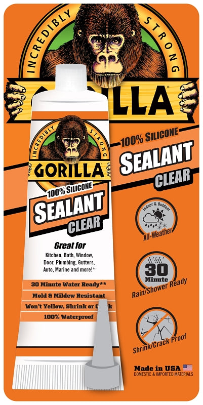 Gorilla 8190002 Silicone Sealant, Clear, -40 to 350 deg F, 2.8 oz Tube