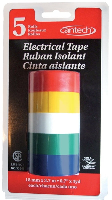 Cantech 732-50 Electrical Tape, 3.8 m L, 18 mm W, Blue/Green/Red/White/Yellow