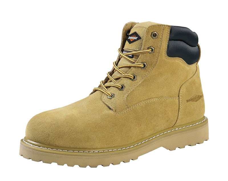 Diamondback Work Boots, 10, Extra Wide W, Tan, Leather Upper, Lace-Up, Steel Toe, With Lining