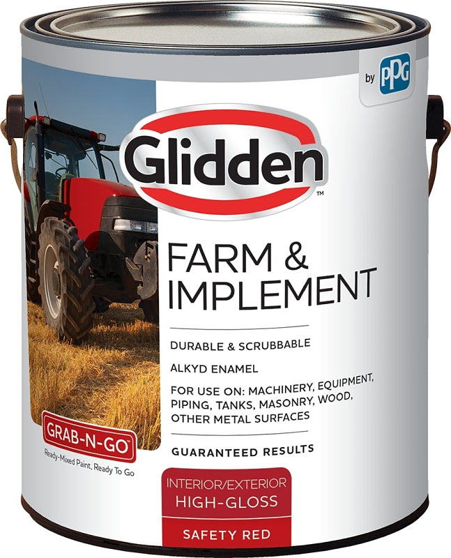 Glidden GLFIIE GLFIIE50RE-01 Farm and Implement Paint, High-Gloss Sheen, Safety Red, 1 gal, Can
