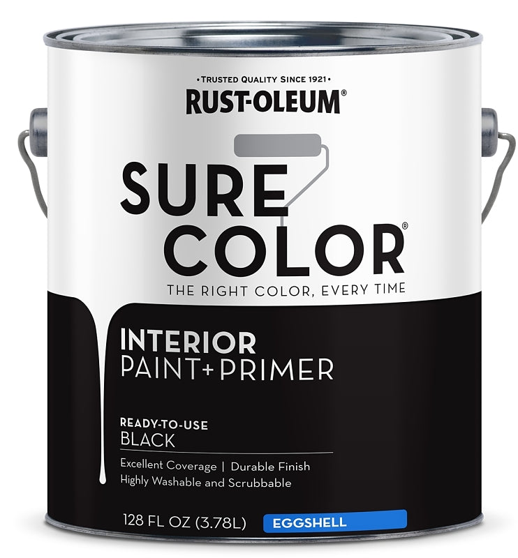 Rust-Oleum Sure Color 380218 Interior Wall Paint, Eggshell, Black, 1 gal, Can, 400 sq-ft Coverage Area