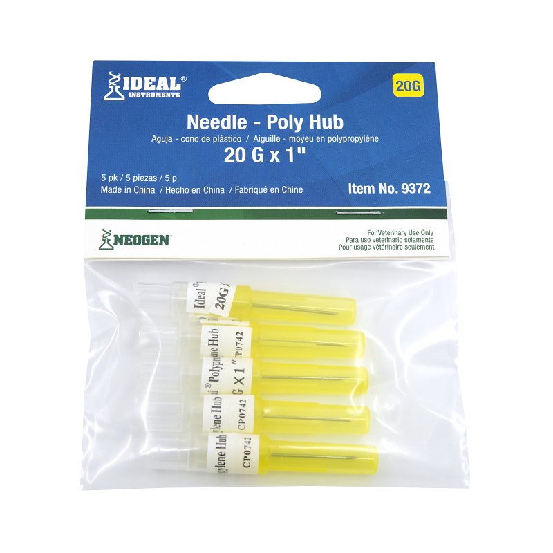 Neogen 9372 Hub Needle, 20 ga, 1 in L, 5/PK