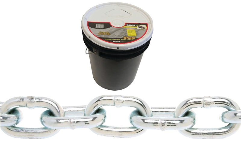 BARON PC3014P Proof Coil Chain, 1/4 in, 141 ft L, 30 Grade, Steel, Zinc