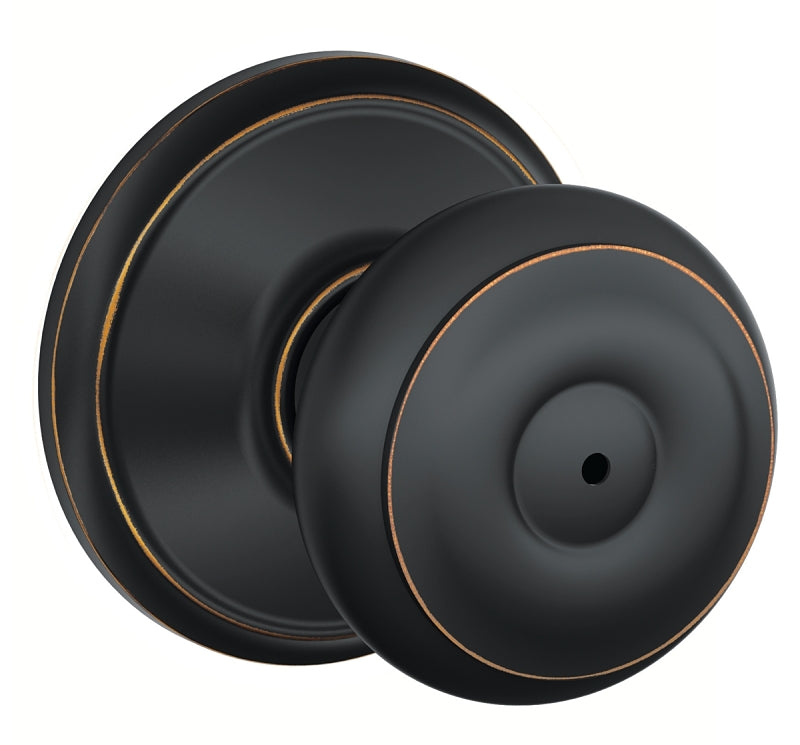 Schlage Georgian Series F40 GEO 716 Privacy Lockset, Round Design, Knob Handle, Aged Bronze, Metal, Interior Locking