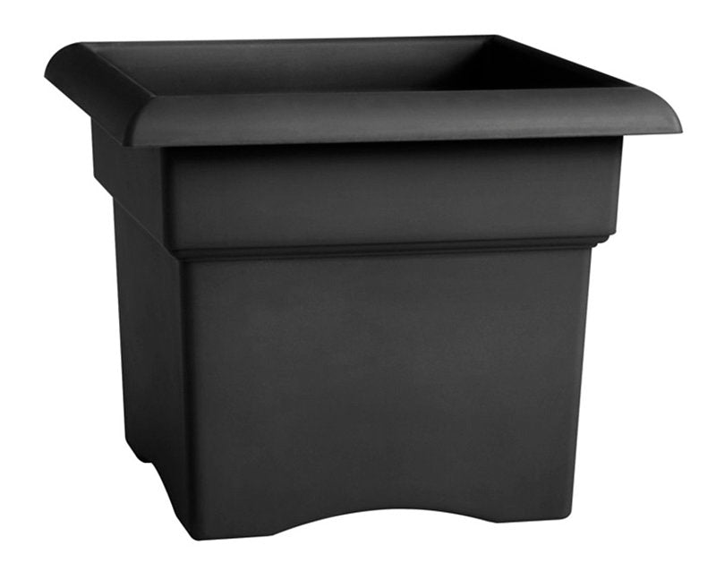 Bloem 57918 Deck Box Planter, 14-1/4 in H, 18 in W, 18 in D, Square, Veranda Design, Plastic, Black