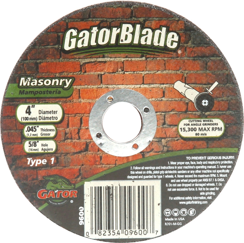 Gator 9600 Cut-Off Wheel, 4 in Dia, 0.045 in Thick, 5/8 in Arbor, C24R Grit