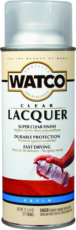 Watco Y63281 Lacquer, Satin, Liquid, Clear, 319 g, Aerosol Can