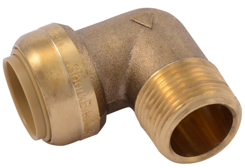 SharkBite U286LFA Pipe Elbow, 3/4 in, 90 deg Angle, Brass, 200 psi Pressure