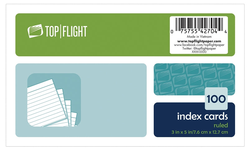 Top Flight 4630712 Index Card, 3 in L, 5 in W, White