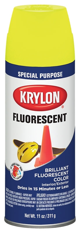 Krylon K03104888 Fluorescent Spray Paint, Gloss, Lemon Yellow, 11 oz, Can