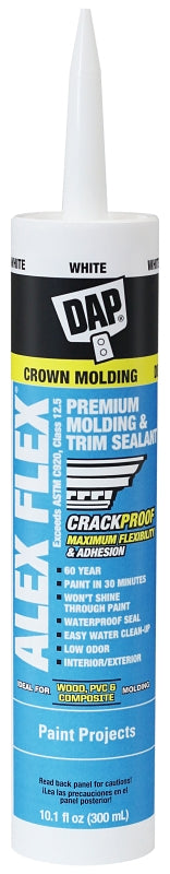 DAP ALEX FLEX 18542 Cauling Sealant, White, 72 hr Curing, 40 to 100 deg F, 10.1 oz Cartridge