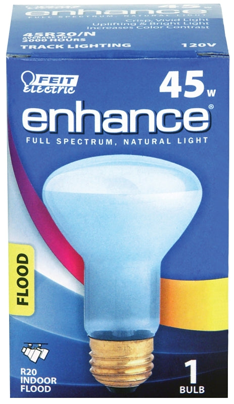 Feit Electric 45R20/N Incandescent Bulb, 50 W, R20 Lamp, Medium E26 Lamp Base, 3000 K Color Temp, 2000 hr Average Life