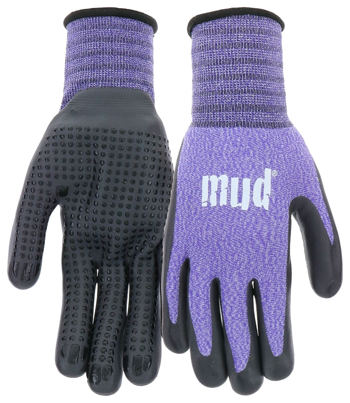 Mud MD31011V-W-SM Coated Gloves, Women's, S/M, Knit Cuff, Nitrile Coating, Violet