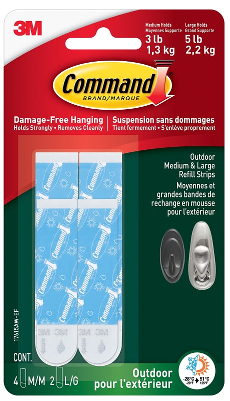 Command 17615AW-ES Refill Strip, 1/32 in Thick, White, 5 lb