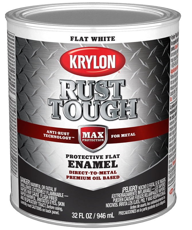 Krylon Rust Tough K09710008 Rust Preventative Paint, Flat, White, 1 qt, 400 sq-ft/gal Coverage Area