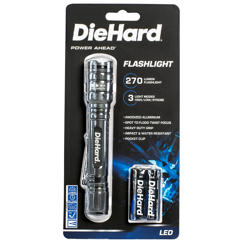 Dorcy 41-6647 Flashlight, AA Battery, Alkaline Battery, 270, Flood Beam, 100 m Beam Distance, 3 hr 15 m Run Time, Silver