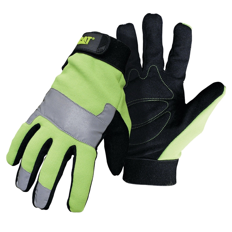 Cat CAT012214M Utility Gloves, M, Synthetic Leather, Black/Fluorescent Green