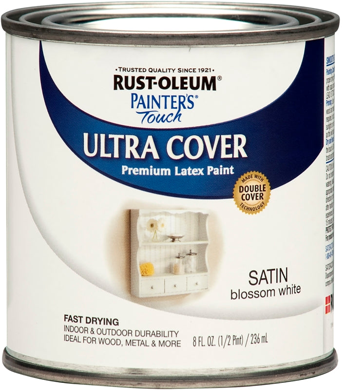 Rust-Oleum 267300 Latex Enamel Paint, Satin, Blossom White, 0.5 pt