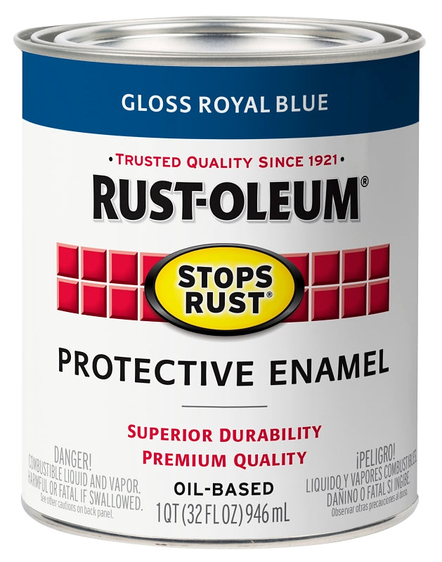 Rust-Oleum 353578 Rust Preventative Paint, Oil, Gloss, Royal Blue, 1 qt, 80 to 175 sq-ft Coverage Area