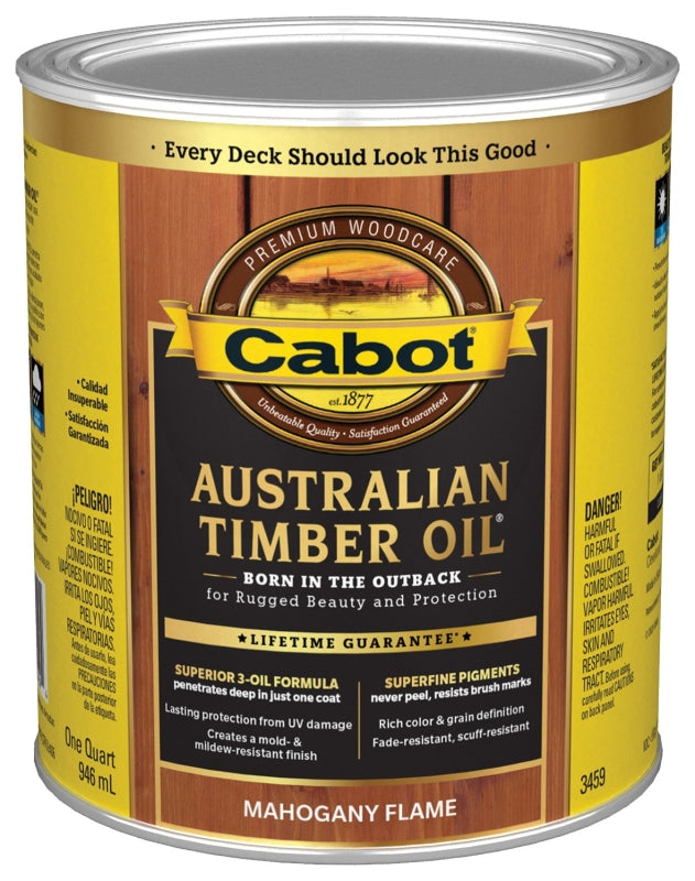 Cabot 140.0003459.005 Australian Timber Oil, Mahogany Flame, Liquid, 1 qt, Can