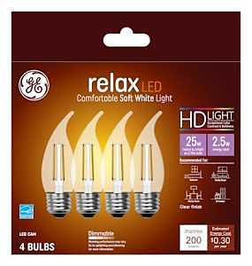 GE Industrial Solutions 45576 LED Bulb, Decorative, CAM Lamp, E26 Lamp Base, Dimmable, Clear, Soft White Light