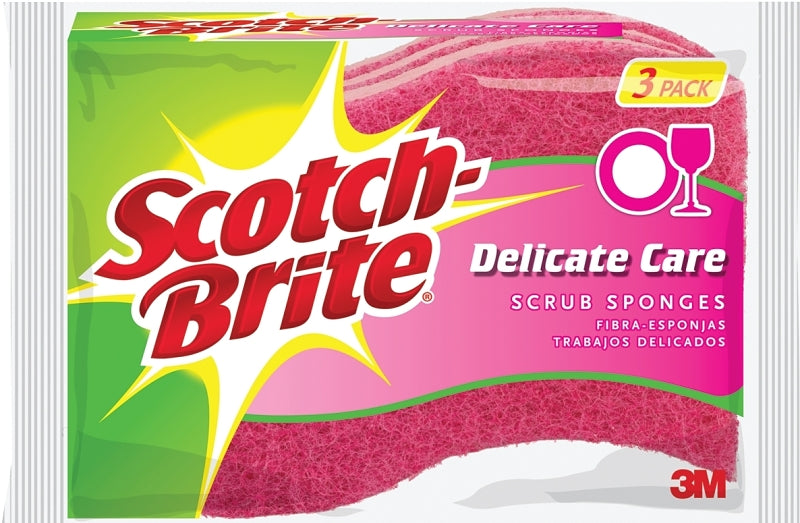 Scotch-Brite DD-3 Scrub Sponge, 4.4 in L, 2.6 in W, 0.8 in Thick, Cellulose, Pink