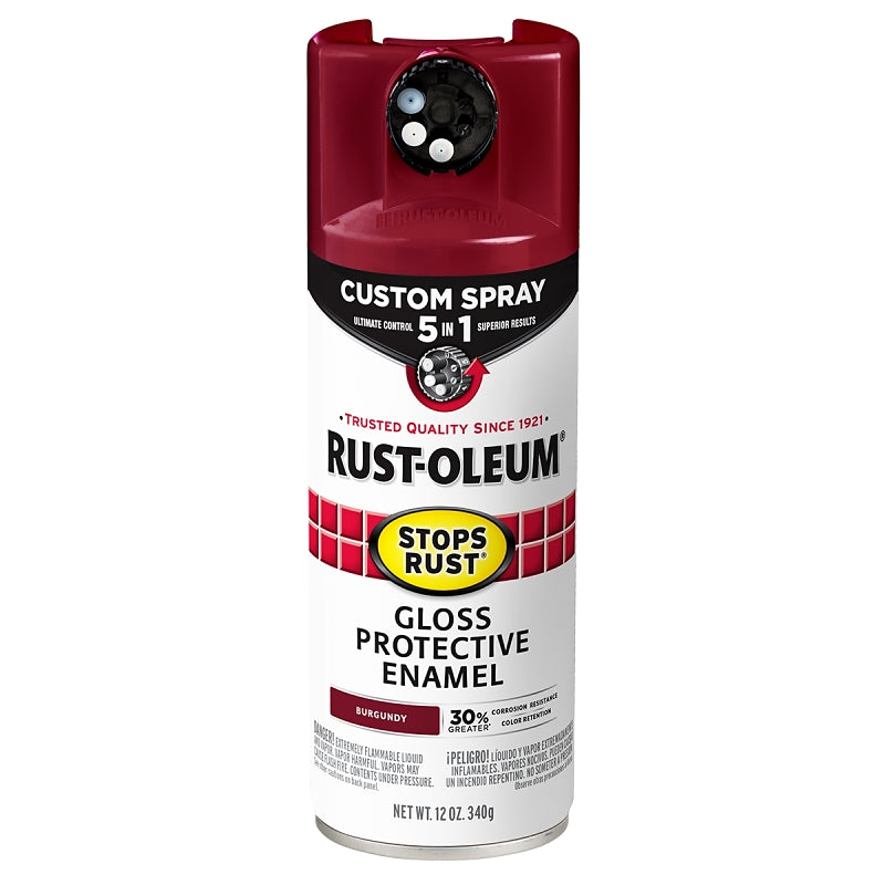 Rust-Oleum 376901 5-In-1 Enamel Paint, Gloss, Burgundy, 12 oz, Aerosol Can