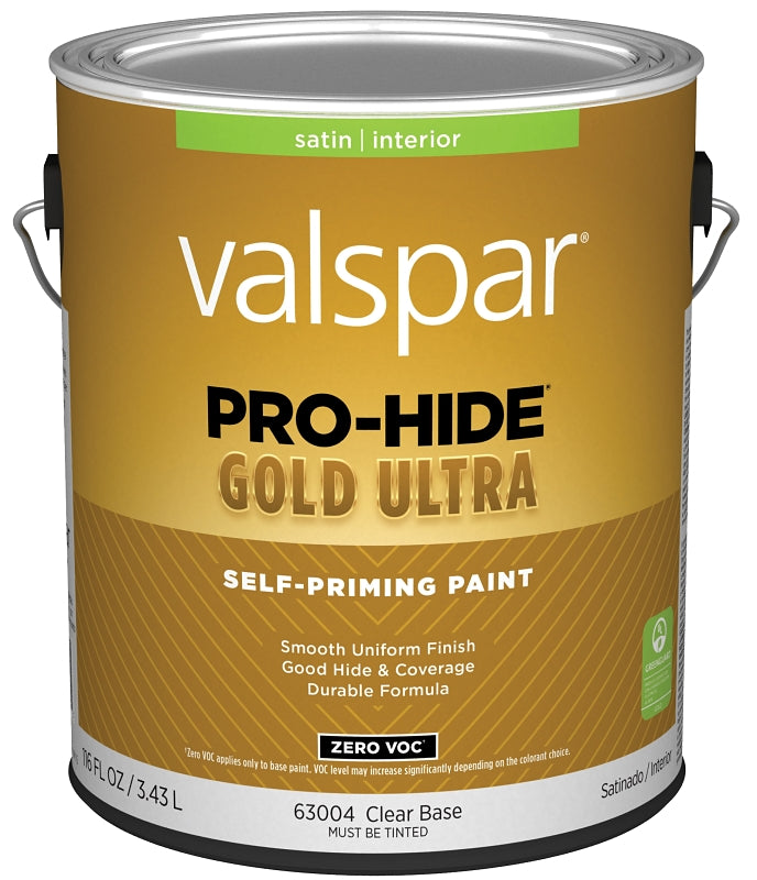 Valspar Pro-Hide Gold Ultra 6300 028.0063004.007 Latex Paint, Acrylic Base, Satin, Clear Base, 1 gal