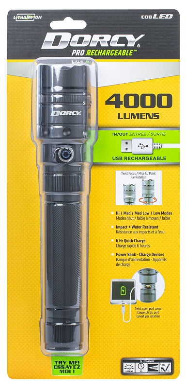 Dorcy Pro Series 41-2611 Flashlight and Power Bank, 5000 mAh, Lithium-Ion, Rechargeable Battery, LED Lamp, 5 hr Run Time