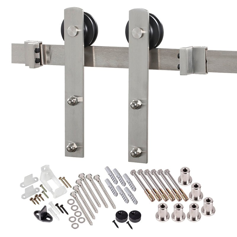 Renin BD100K-09600-SS Straight Strap Barn Door Hardware Kit, 96 in L Track, Steel, Stainless Steel, Wall