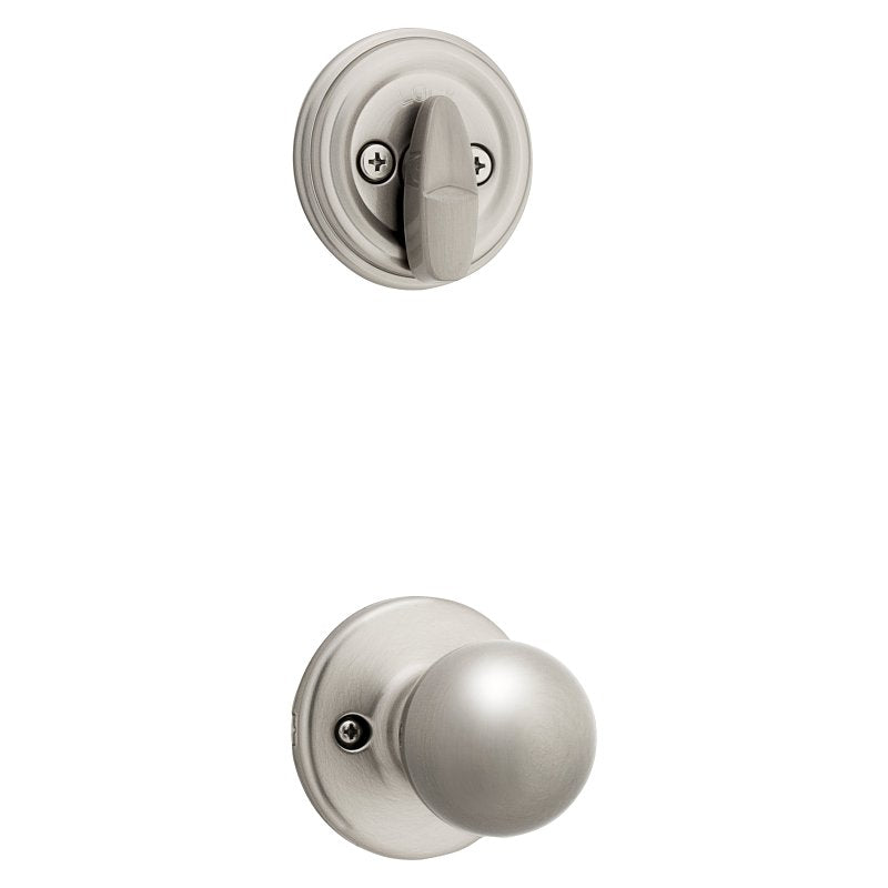 Kwikset 966P 15 Handleset Interior Trim, 3 Grade, Zinc, Satin Nickel, Knob Handle, 2-3/8, 2-3/4 in Backset, Residential