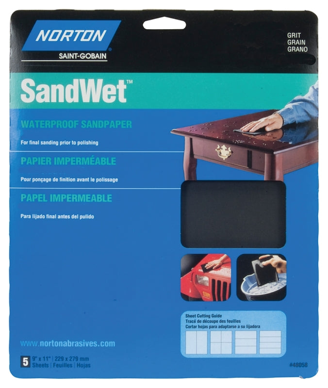 Norton 48060 Sanding Sheet, 9 in L, 11 in W, 400 Grit, Super Fine, Aluminum Oxide Abrasive