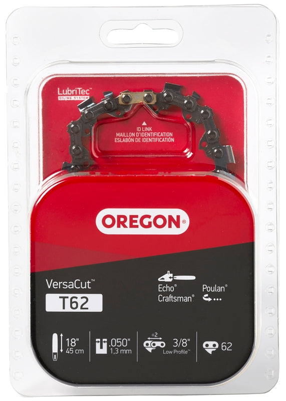 Oregon VersaCut T62 Chainsaw Chain, 18 in L Bar, 0.05 Gauge, 3/8 in TPI/Pitch, 62-Link