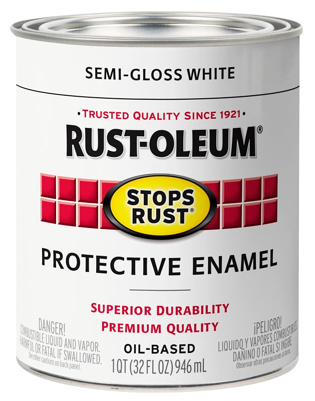 Rust-Oleum 353584 Rust Preventative Paint, Oil, Semi-Gloss, White, 1 qt, 80 to 175 sq-ft Coverage Area