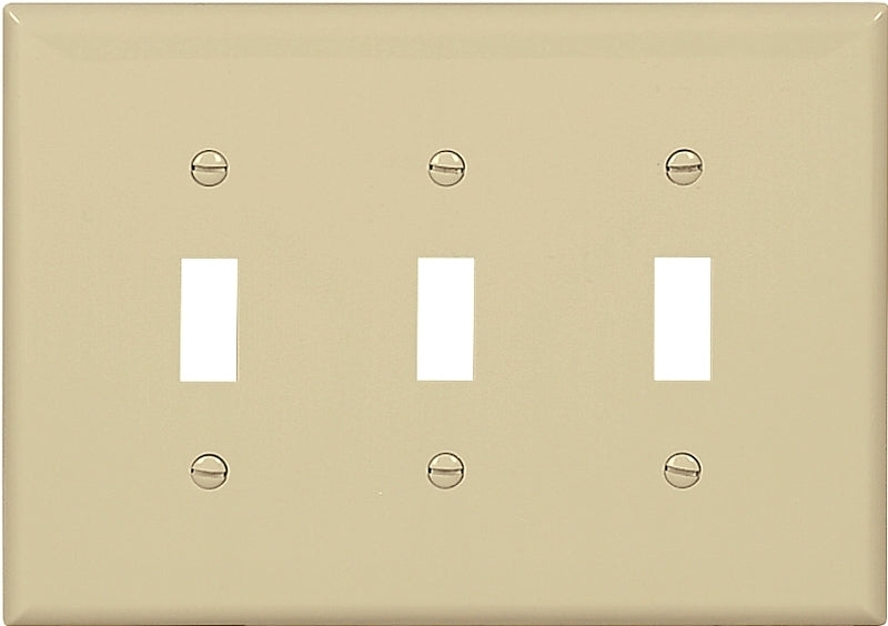 Eaton PJ3V Wallplate, 7-1/4 in L, 6 in W, 3-Gang, Polycarbonate, Ivory, High-Gloss