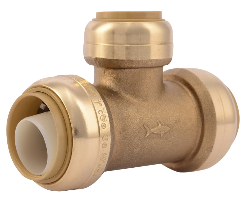 SharkBite U416LFA Pipe Tee, 1 x 3/4 in, Push-Fit, DZR Brass, 200 psi Pressure