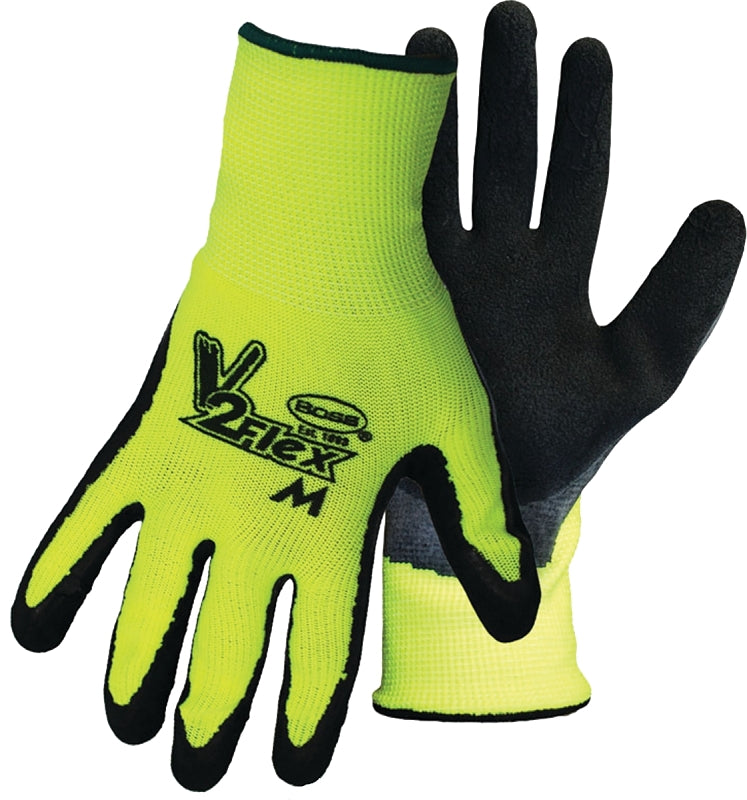 Boss Tactile Grip Series B31282-L Coated Gloves, L, Knit Wrist Cuff, Latex Coating, Polyester, Black/Hi-Viz Yellow