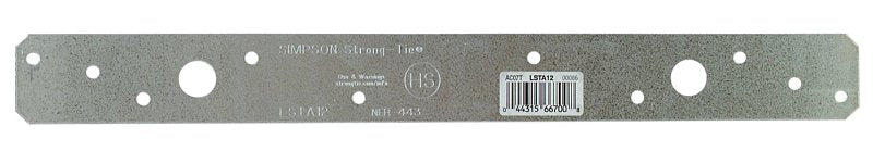 Simpson Strong-Tie LSTA LSTA12 Light Strap Tie, 12 in L, 1-1/4 in W, Steel, Galvanized, Fastening Method: Nail