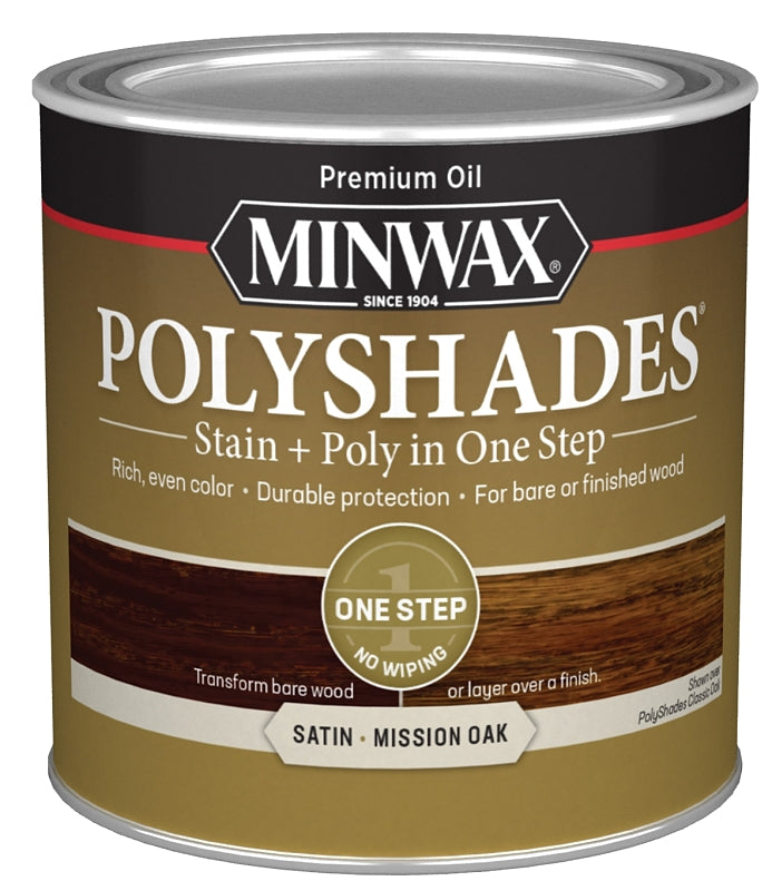 Minwax 213854444 Waterbased Polyurethane Stain, Satin, Liquid, Mission Oak, 0.5 pt, Can