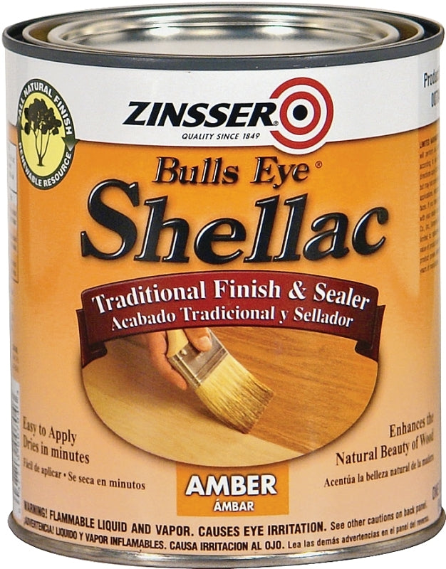 Zinsser 704H Shellac, Mid-Tone, Amber, Liquid, 1 qt, Can