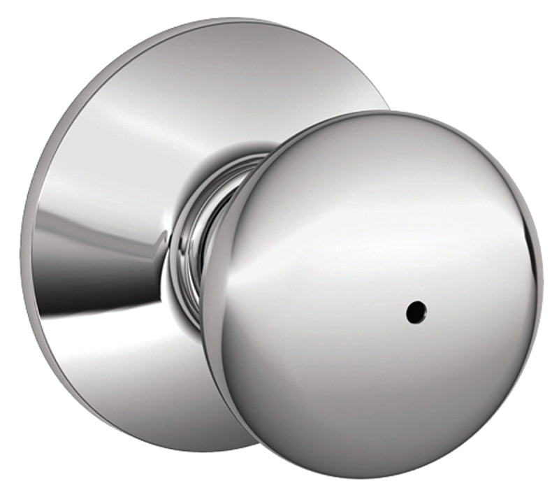 Schlage Plymouth Series F40 PLY 625 Privacy Lockset, Round Design, Knob Handle, Bright Chrome, Metal, Interior Locking