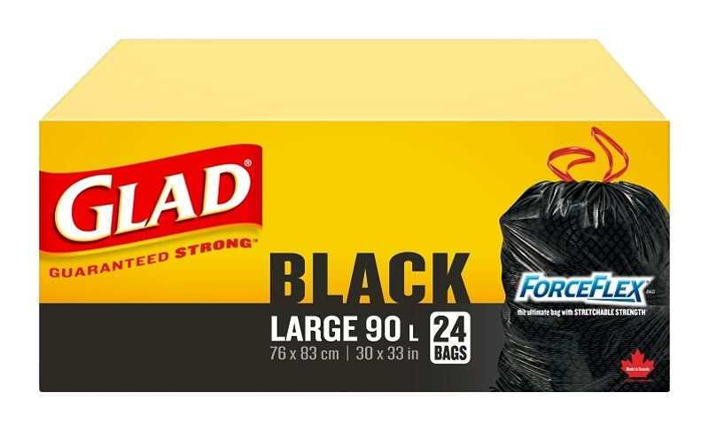 Glad 30306 Trash Bag, L, 90 L, Black