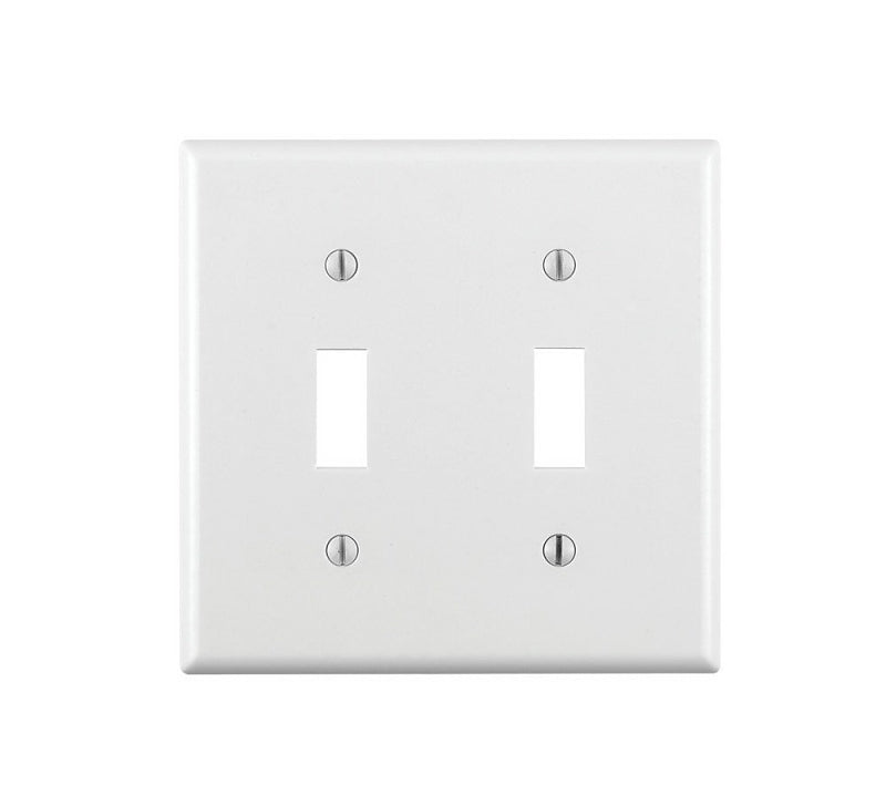 Leviton 001-88009-000 Non-Metallic Wallplate, 4-1/2 in L, 2-3/4 in W, 2 -Gang, Thermoset, White, Smooth