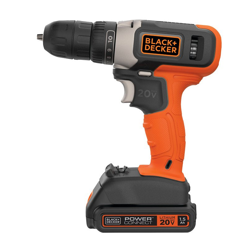 Black+Decker BCD702C1 Drill/Driver, Battery Included, 20 V, 3/8 in Chuck, Keyless Chuck