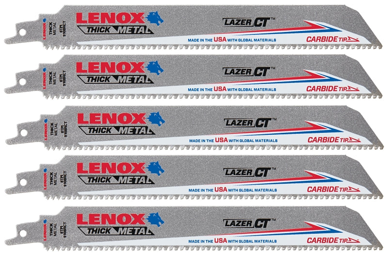 Lenox 2014225 Reciprocating Saw Blade, 1 in W, 9 in L, 8 TPI, Carbide Cutting Edge