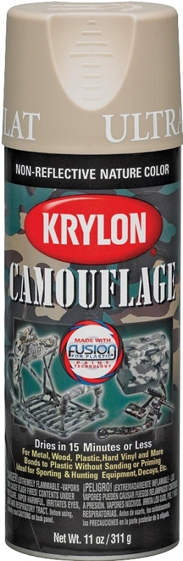 Krylon K04295777 Camouflage Spray Paint, Ultra Flat, Sand, 12 oz, Can