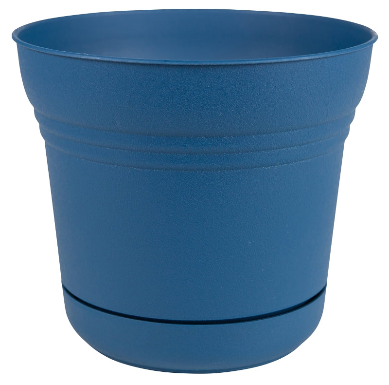 Bloem SP0733 Planter, 7.3 in Dia, 6-1/2 in H, Saturn Design, Deep Sea, Matte