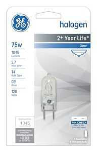 GE Edison Series 16759 Halogen Bulb, 75 W, G9 Lamp Base, T4 Lamp, White Light, 1045 Lumens, 2850 K Color Temp