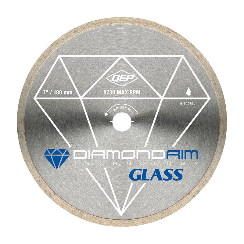 QEP Glass Series 6-7007GL Saw Blade, 7 in Dia, 5/8 in Arbor, Continuous Rim